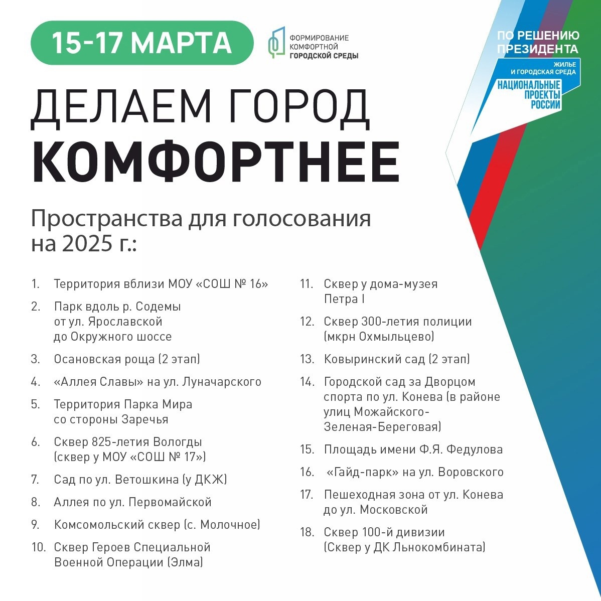 Жители Вологды принимают участие в выборе объектов благоустройства по  программе ФКГС